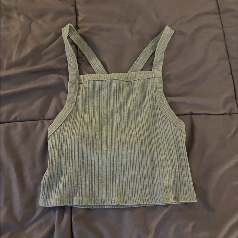 Green Ribbed Women's Top